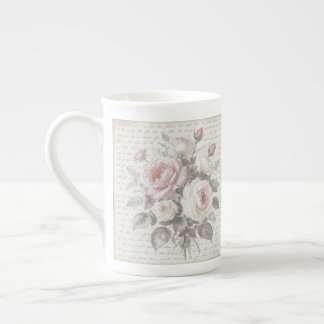 Victorian Rose Dusty Pink Cream Faded Script Bone China Mug