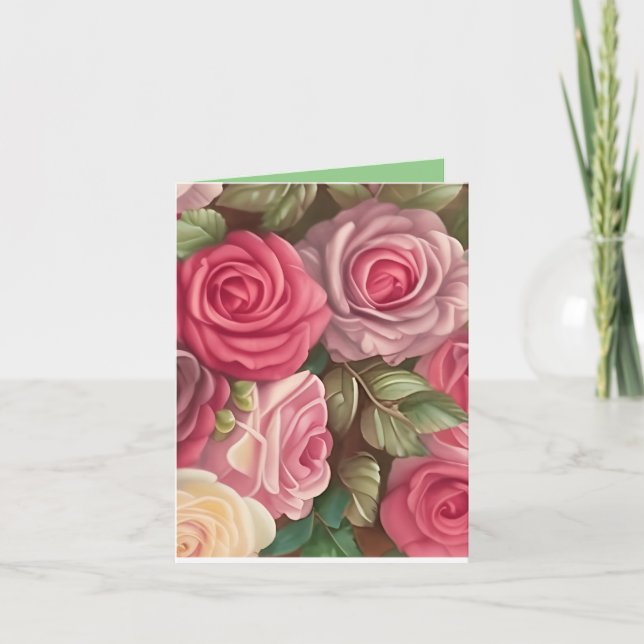 Victorian Rose Garden - Pastel Pink Blooms Card (Front)