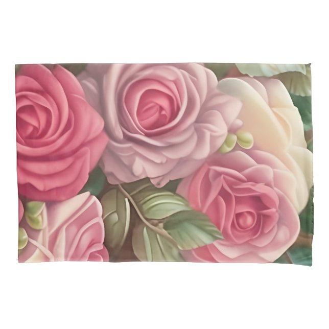 Victorian Rose Garden - Pastel Pink Blooms Pillowcase (Front)