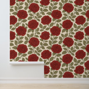 Victorian Rose Garden Red Floral Wallpaper