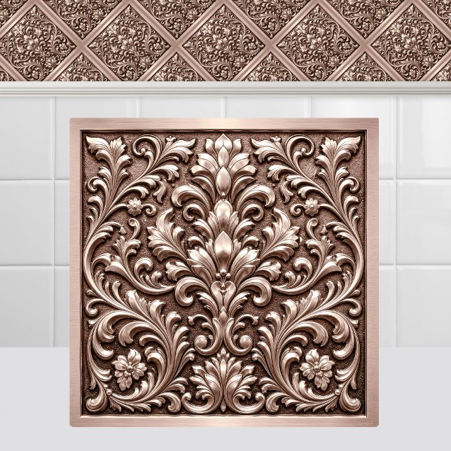 Victorian Rose Gold Embossed Pink Damask Ceiling Tile (Victorian Rose Gold Embossed Pink Damask Ceiling Ceramic Tile)