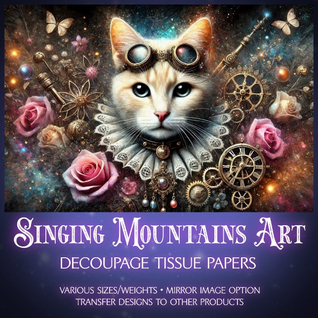 Victorian Rose Gold Steampunk Cat Decoupage  Tissue Paper (Creator Uploaded)