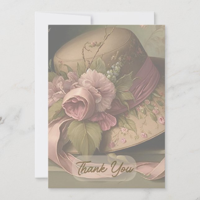 Victorian Rose Hat with Beige Thank You Card (Front)