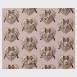 Victorian Rose Lace Heart Wrapping Paper