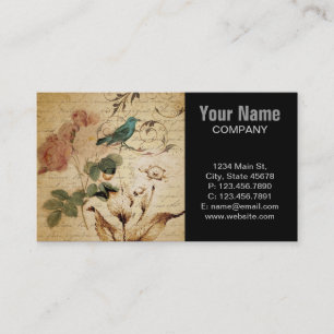 Victorian Rose Paris Scripts french bird botanical Business Card
