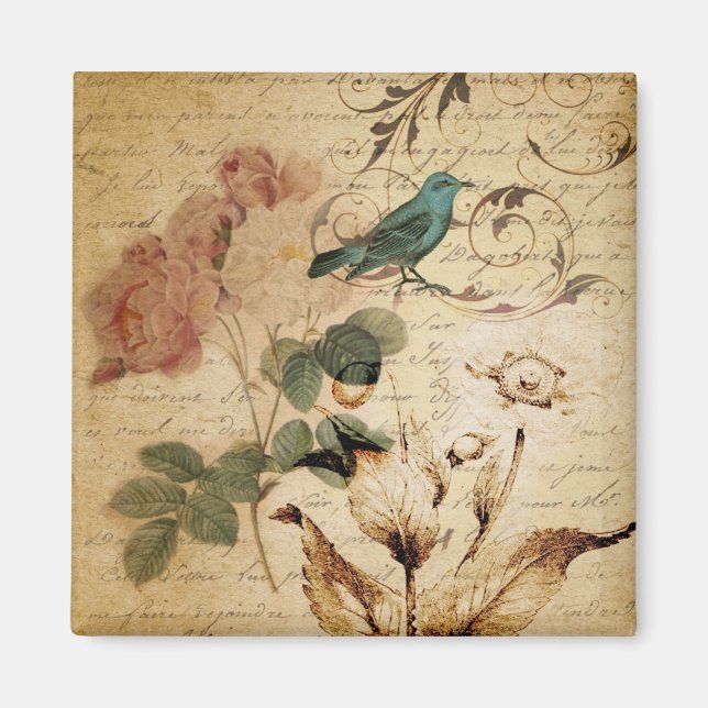 Victorian Rose Paris Scripts french bird botanical Magnet (Front)