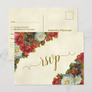 Victorian Roses Elegant Autumn Wedding RSVP Postcard