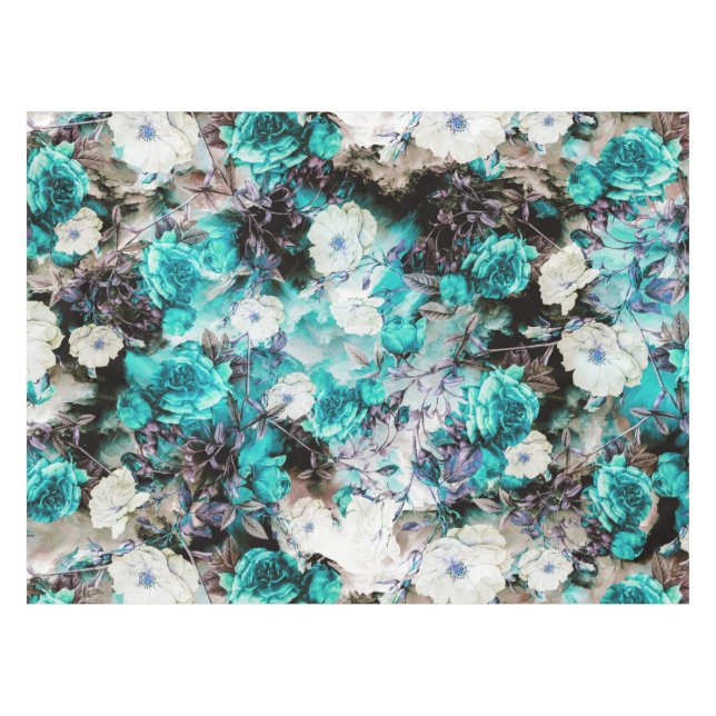 Victorian Roses Floral turquoise teal white black Tablecloth (Front (Horizontal))