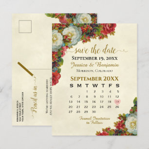 Victorian Roses Wedding Save the Date Calendar Announcement Postcard