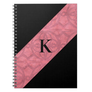 Victorian Rouge Pink Batik and Black Monogrammed Notebook