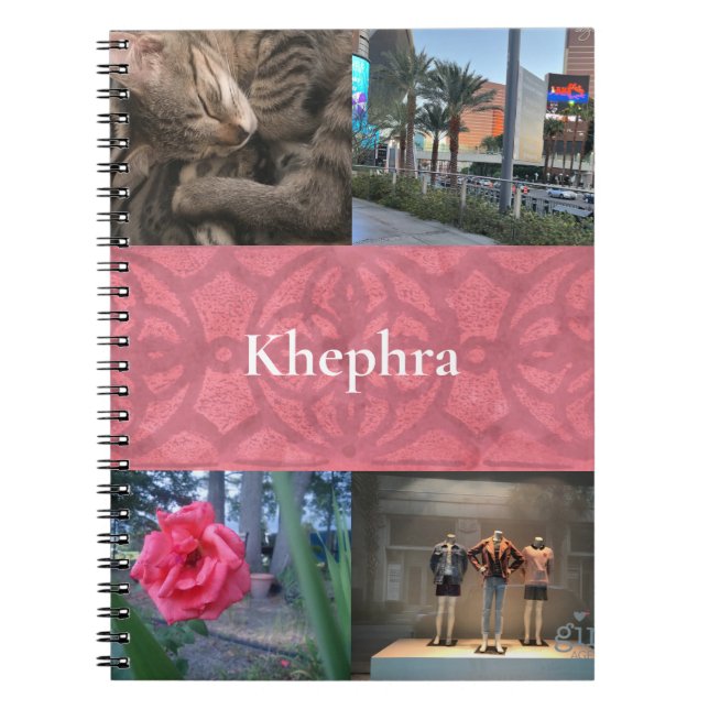 Victorian Rouge Pink Batik Collage and Name  Notebook (Front)