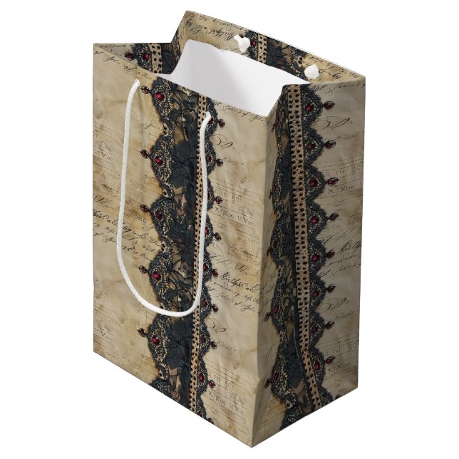 Victorian Ruby Lace Gothic Pattern (4) Medium Gift Bag (Front Angled)