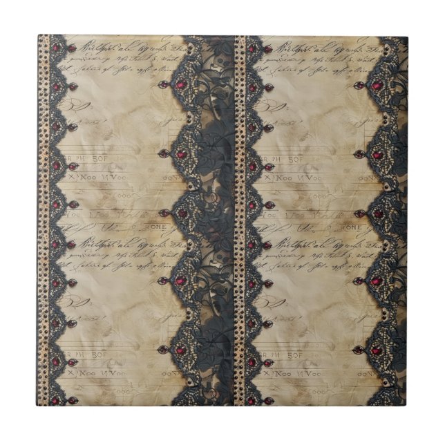 Victorian Ruby Lace Gothic Pattern (4) Tile (Front)