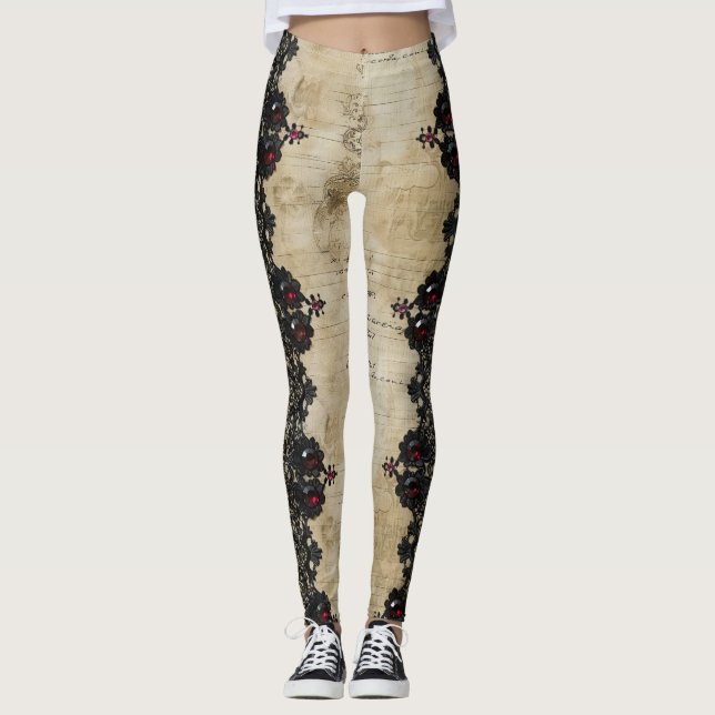 Victorian Ruby Lace Gothic Pattern (6) Leggings (Front)