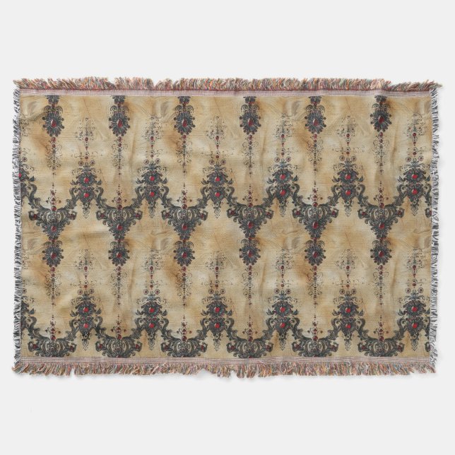 Victorian Ruby Lace Gothic Pattern (6) Throw Blanket (Front)