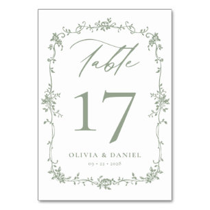 Victorian Sage Green Elegant Wedding Table Number