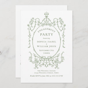 Victorian Sage Green ENGAGEMENT PARTY QR code Invitation