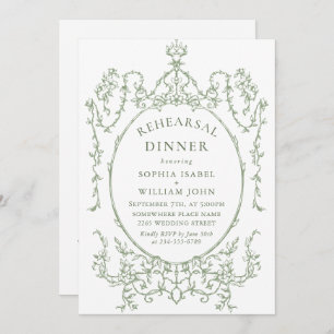 Victorian Sage Green Rehearsal Dinner QR code Invitation