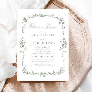 Victorian Sage Green Rehearsal Dinner Wedding Invitation
