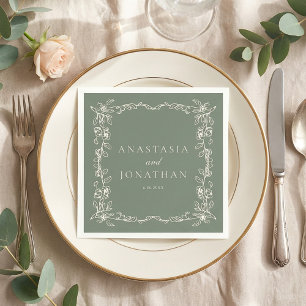 Victorian Sage Green Wedding Napkin