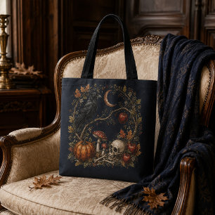 Victorian Samhain Raven Botanical Gothic Tote Bag
