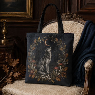 Victorian Samhain Wolf Botanical Gothic Tote Bag