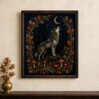 Victorian Samhain Wolf Botanical Wall Art