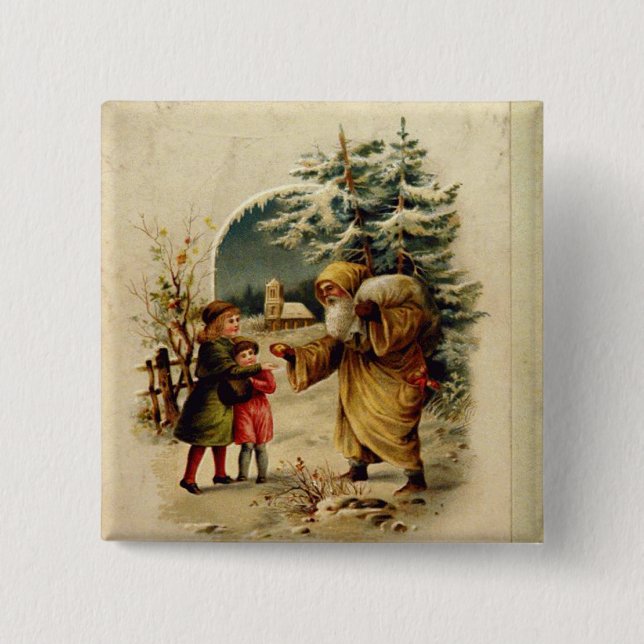 Victorian Santa 15 Cm Square Badge (Front)