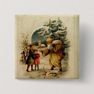 Victorian Santa 15 Cm Square Badge