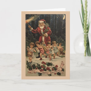 Victorian Santa and Angels Christmas Card