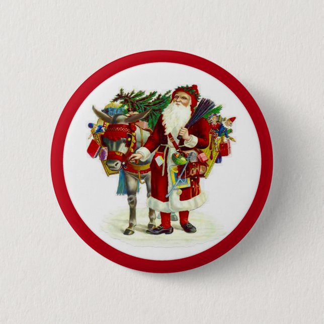 Victorian Santa and Donkey 6 Cm Round Badge (Front)
