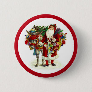 Victorian Santa and Donkey 6 Cm Round Badge