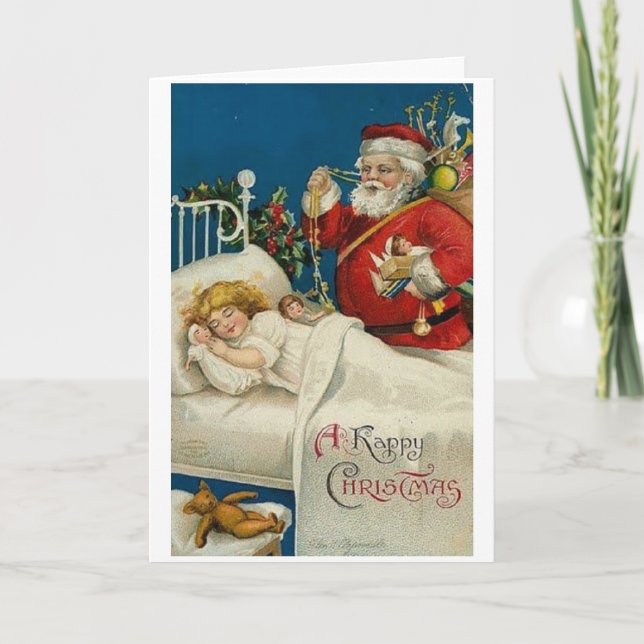 Victorian Santa and Sleeping Child Christmas Card (Front)