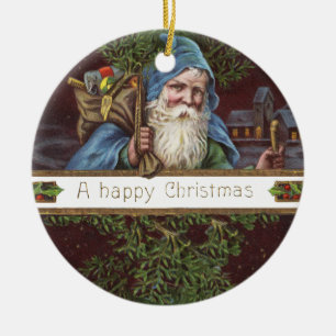 Victorian Santa Angels Blue Christmas Vintage Art Ceramic Tree Decoration