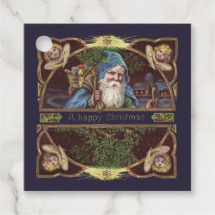 Victorian Santa Angels Blue Christmas Vintage Art Favour Tags