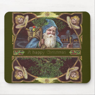 Victorian Santa Angels Blue Christmas Vintage Art Mouse Pad