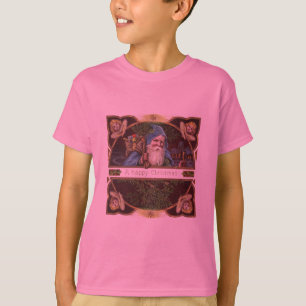 Victorian Santa Angels Blue Christmas Vintage Art T-Shirt