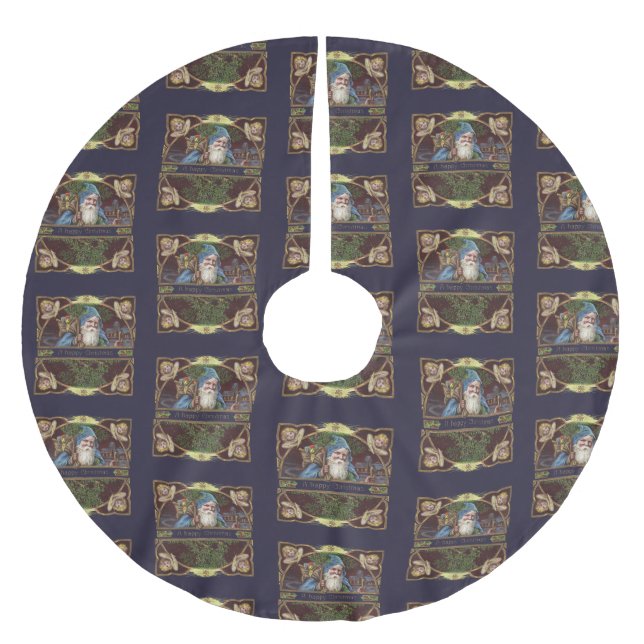 Victorian Santa Angels Christmas Antique Brushed Polyester Tree Skirt (Front)