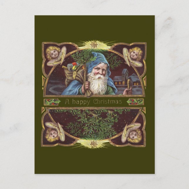 Victorian Santa Angels Christmas Antique Holiday Postcard (Front)