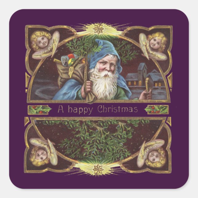 Victorian Santa Angels Christmas Antique Square Sticker (Front)