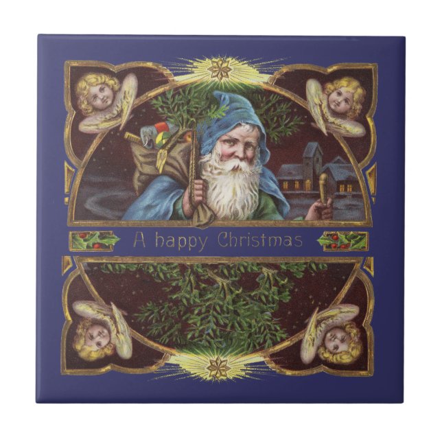 Victorian Santa Angels Christmas Antique Tile (Front)