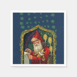 Victorian Santa Checking List Candles Holly Napkin