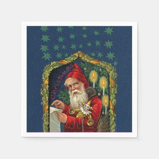 Victorian Santa Checking List Candles Holly Napkin (Front)