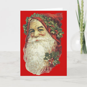 Victorian Santa Christmas Card - Red