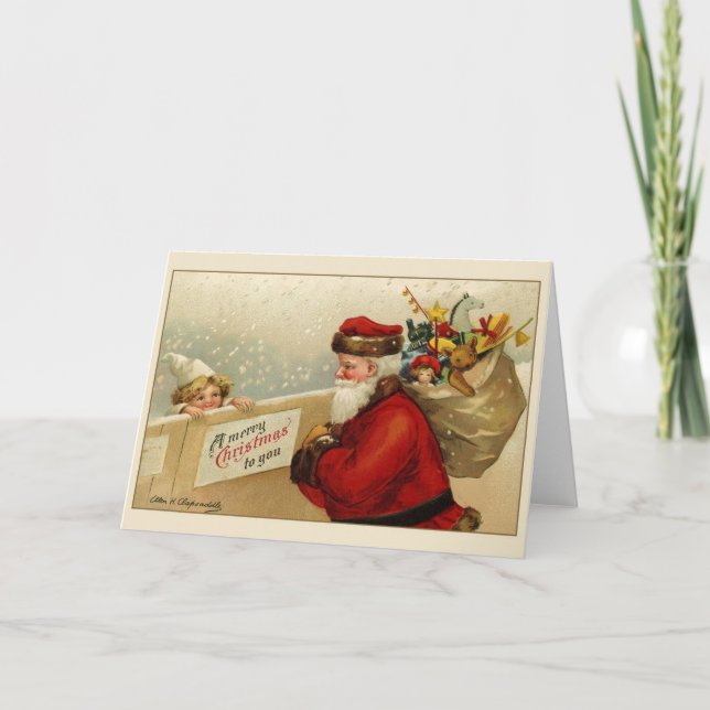 Victorian Santa Christmas Greeting Card (Front)