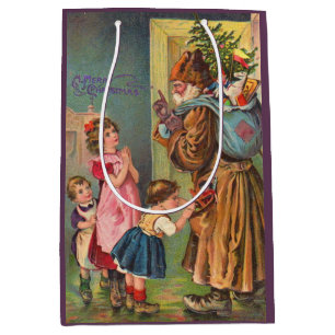 Victorian Santa Claus and children Merry Christmas Medium Gift Bag