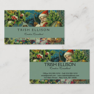 Victorian Santa Claus Christmas Collage Antique Business Card