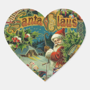Victorian Santa Claus Christmas Collage Antique Heart Sticker