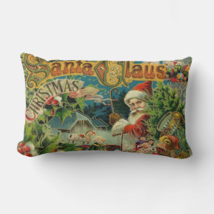 Victorian Santa Claus Christmas Collage Antique  Lumbar Cushion