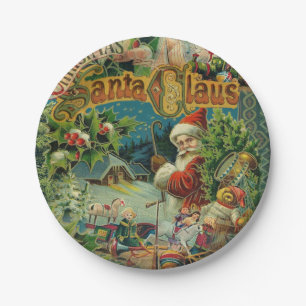 Victorian Santa Claus Christmas Collage Antique  Paper Plate